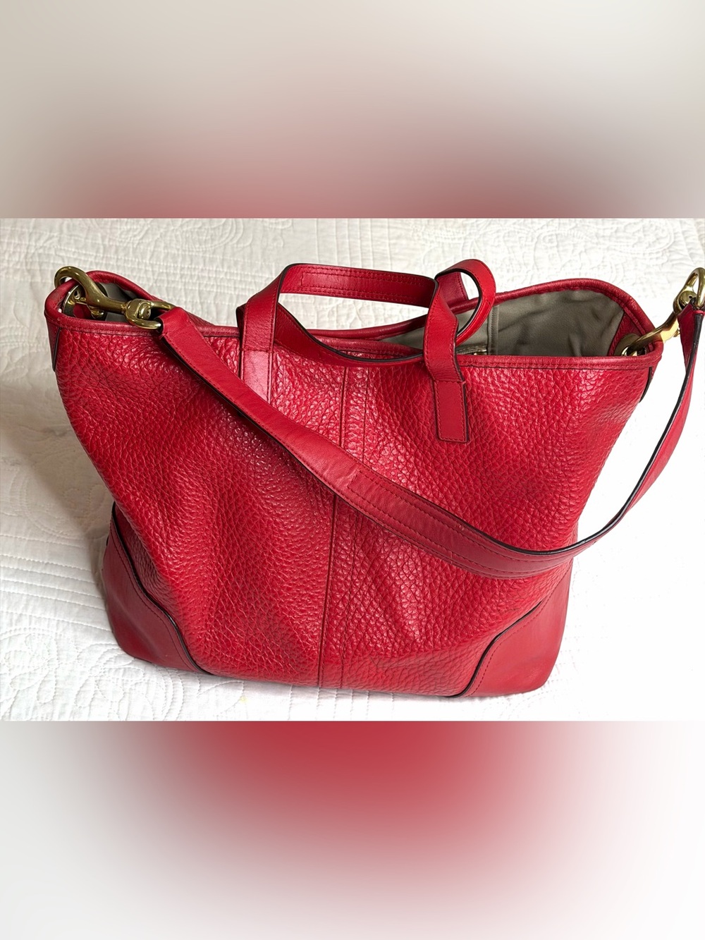 COACH Red Leather Crossbody Duffle Hand Bag With Top Handles F313344 Purse